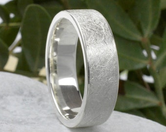 Bague en argent de 6 mm de large, bague en argent mat glacé