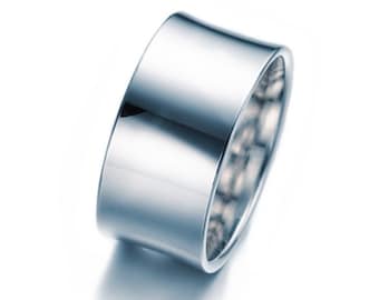 Band ring made of silver concave | 10, 9, 8 mm wide | high gloss | Personalized with engraving