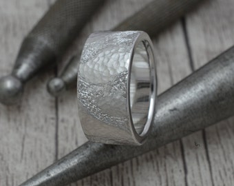 Bandring aus Silber | 10 mm breit mit Struktur | Breiter Ring | Mit Gravur personalisiert