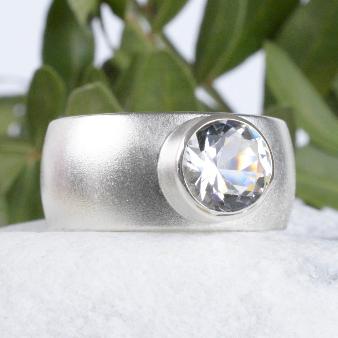 Rings With Rocks Silver Ring With Rock Crystal 10mm Wide Personalized Silver Band Ring ...