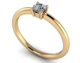 Verlobungsring aus 8kt/14kt Gelbgold/Weißgold oder Silber| BRILLANT W/PI 4,0MM 0,25 CT | Solitär Ring Diamantring Valentinstag Geschenk