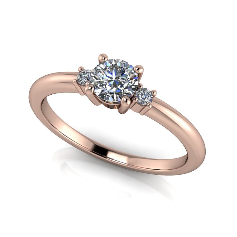 Verlobungsring Damenring mit 3 Zirkonia Steinen aus 14kt. Rose Gold Goldring Valentinstag Geschenk Bild 1