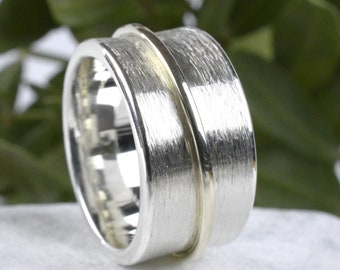Silber Drehring mit 333 8 kt. Goldreif | 10 mm breit | Bandring | Mit Gravur Personalisierbar personalisiert