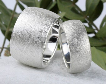 Partner rings/wedding rings made of 925 silver | 8mm and 14mm wide | Personalized Frosted Friendship Rings