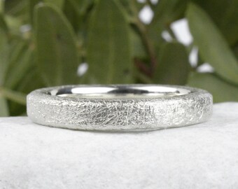 Silver ring band ring 4 mm wide with structure unusual ring free engraving