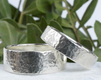 Pair of partner rings wedding rings made of 925 silver wedding rings silver 6 and 8 mm wide hammer blow free engraving