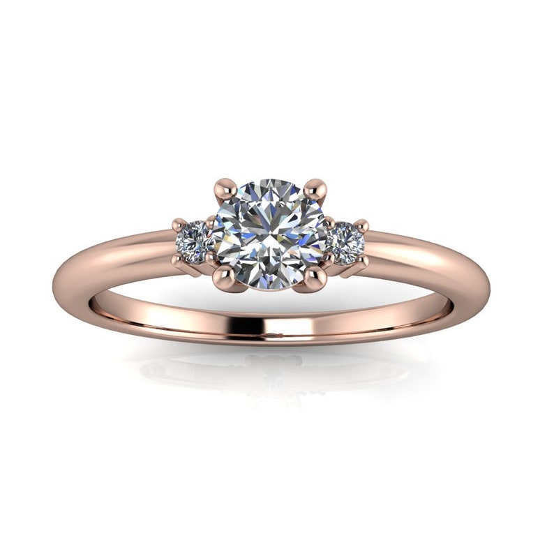 Verlobungsring Damenring mit 3 Zirkonia Steinen aus 14kt. Rose Gold Goldring Valentinstag Geschenk Bild 2