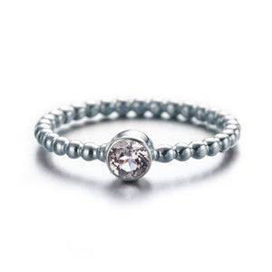 Ladies ring with 4 mm white topaz, silver ring, ball ring handmade Valentine&#39;s Day gift