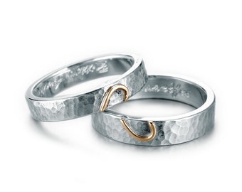 Anillos de pareja / anillos de amistad hechos de 8kt. Oro blanco / alianzas de boda con corazón / anillos de corazón anillos de amistad