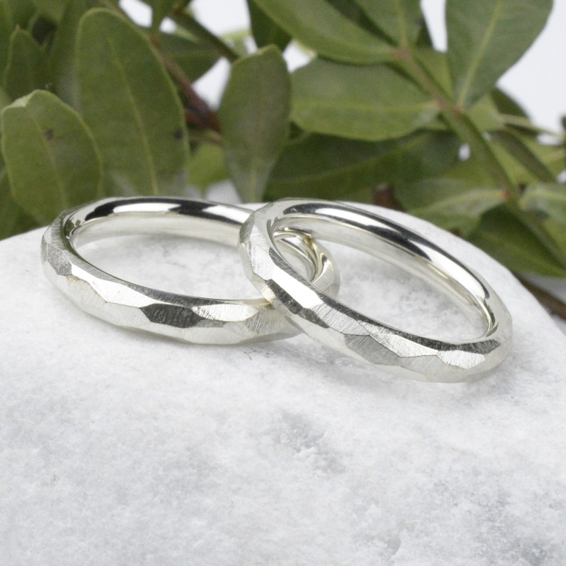 Silver wedding rings with structure massive wedding bands friendship rings image 2