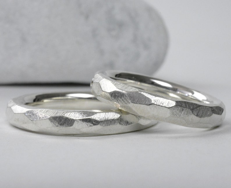 Silver wedding rings with structure massive wedding bands friendship rings image 3