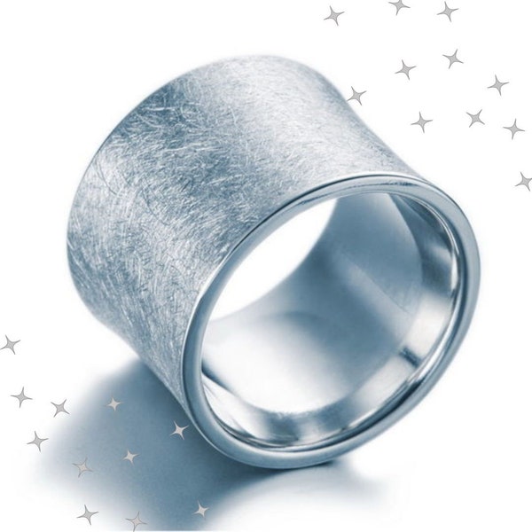 Silberring breiter Bandring 14 mm Breit, Außen/innen konvex | Handgefertigter Bandring aus Silber | Weihnachtsgeschenk
