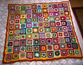 On Order, patchwork blanket, Afghan crochet squares, multicolored Granny plaid, patchwork, handmade shawl, 110x120 cm 47x43 quot