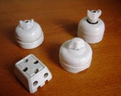 French porcelain switch and socket, Vintage light switch, rustic, triple socket, retro porcelain light