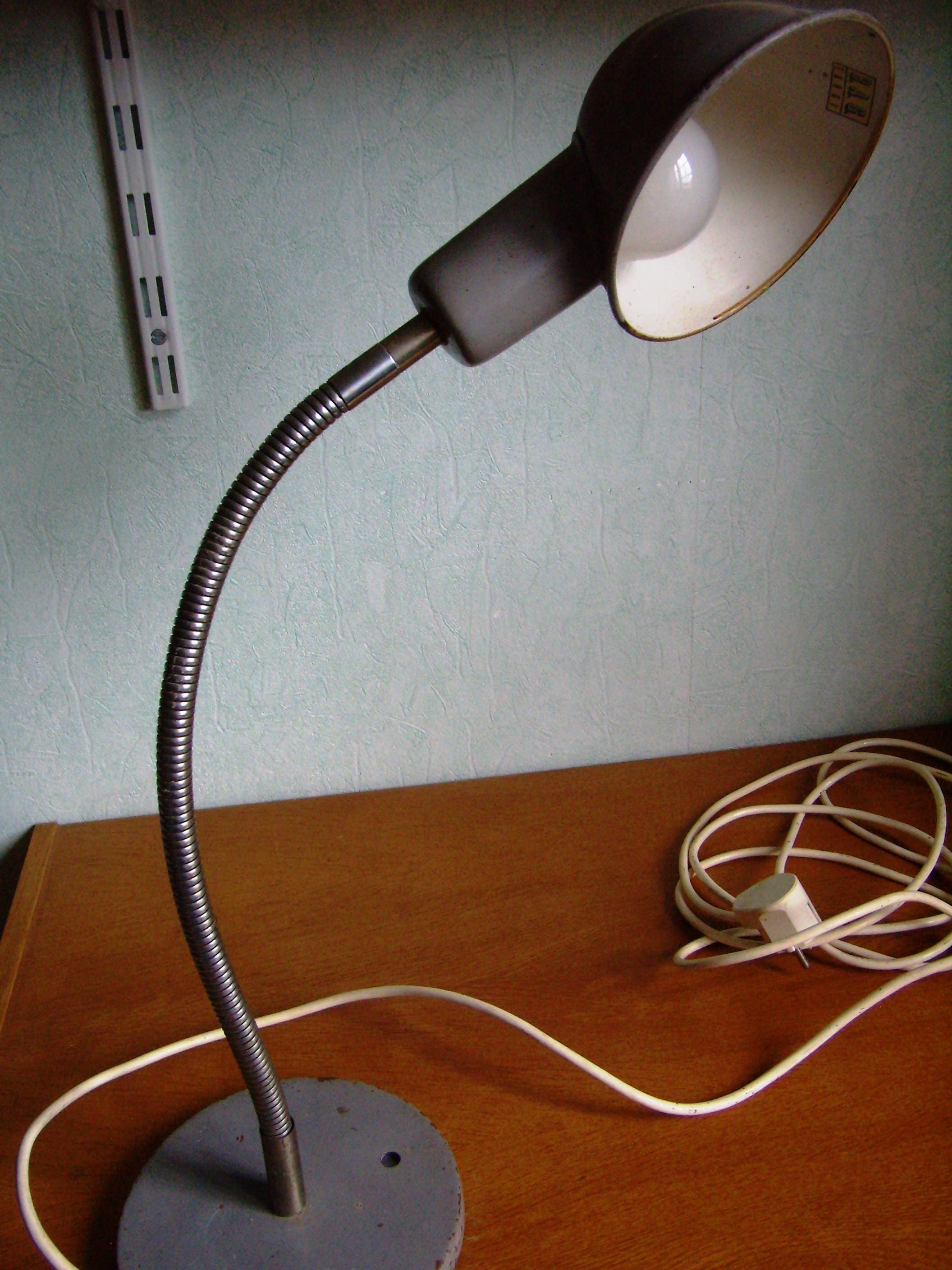 Lampe Industrielle, Lampe de Bureau, Col Cygne Flexible, Gris, Vintage, 1950,