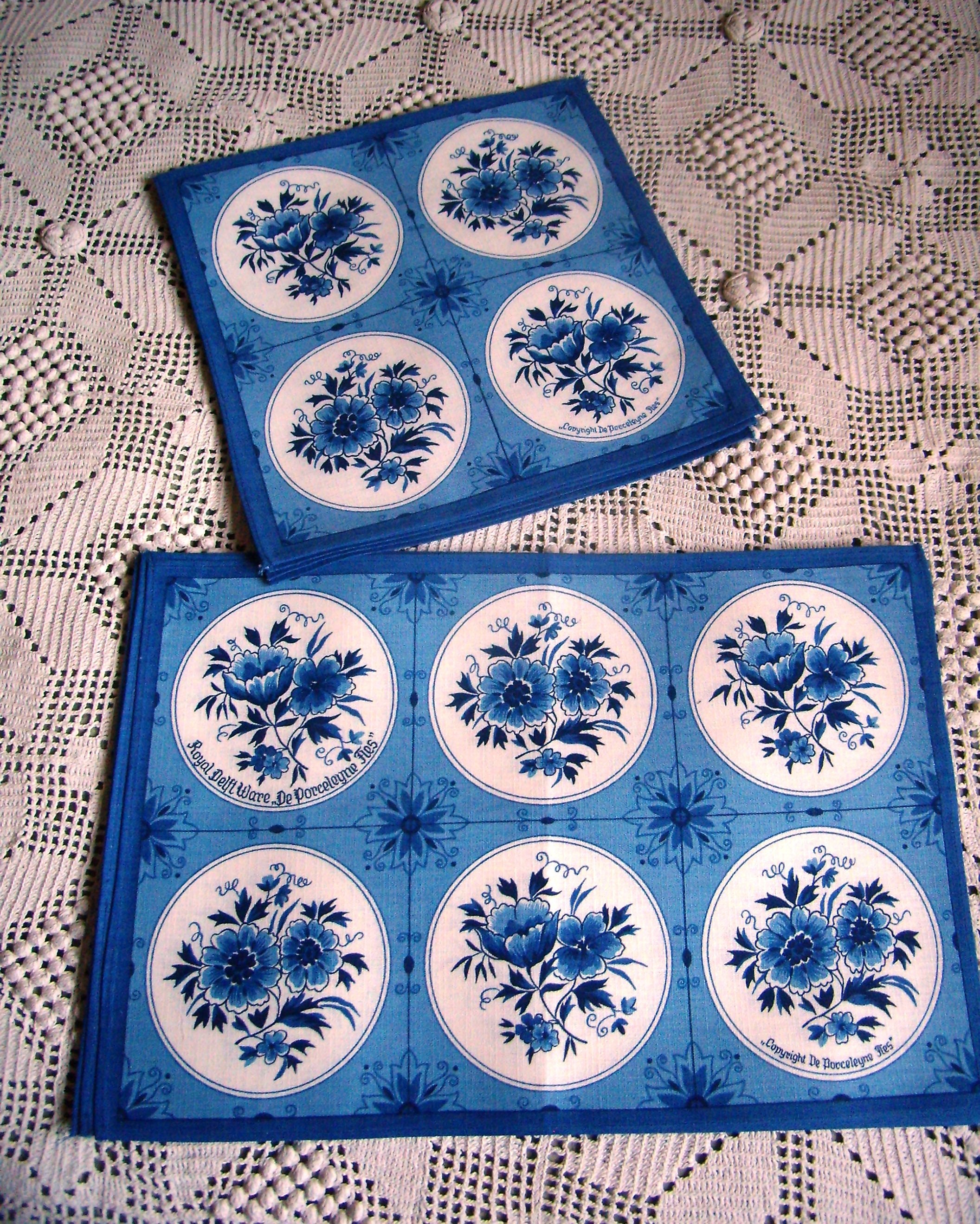 Royal Delft Ware de Porceleyne Fles Set de Table et Serviettes, Bleu Tapis Ensemble Vintage, Torchon