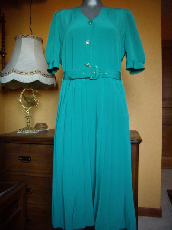 Turquoise, pleated, spring, dress women's dress, F
