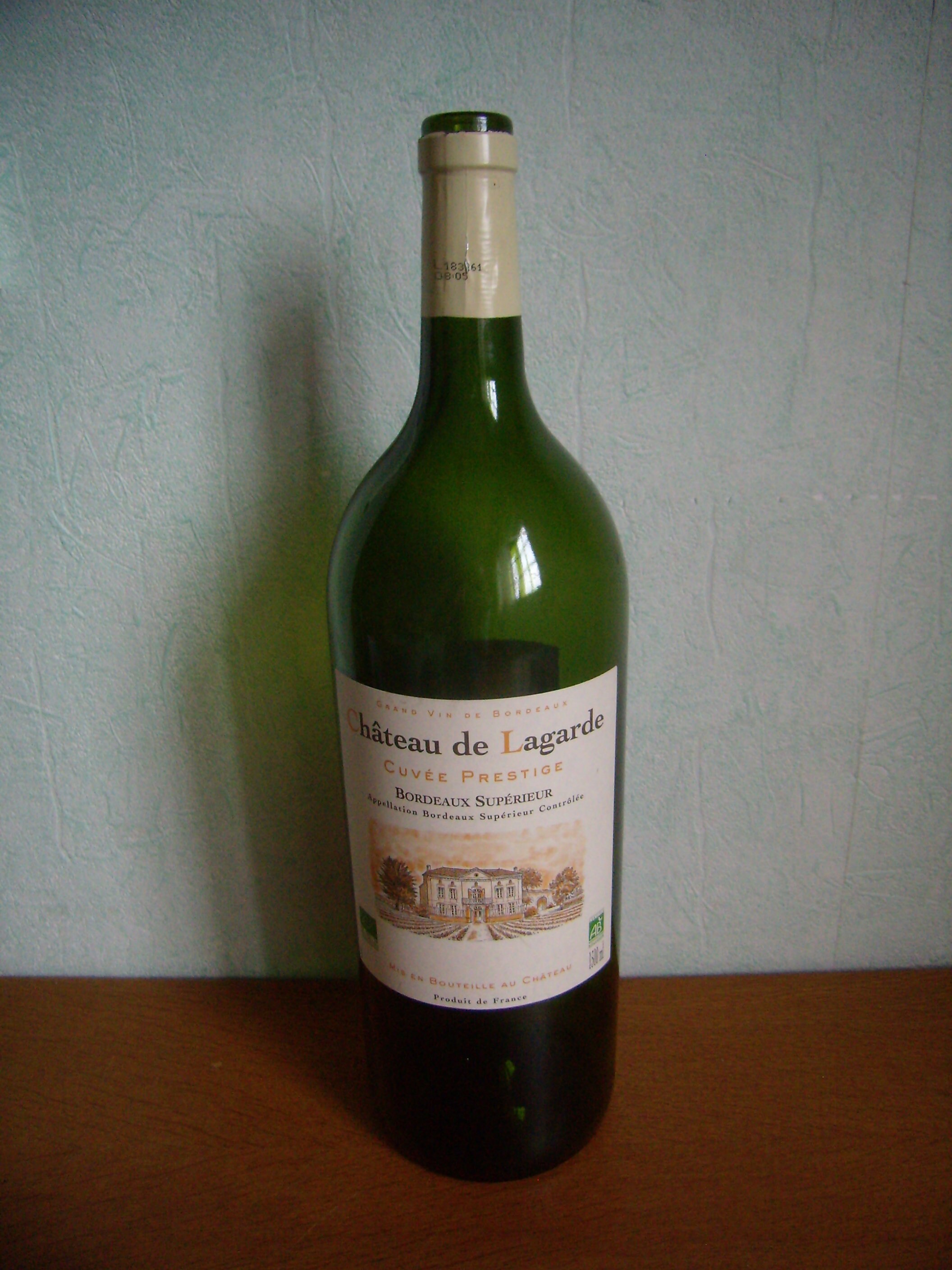 Français Vintage /Bouteille Bordeaux Vide/Magnum Chateau de Beaumont Pied Lampe Art Du Verre /