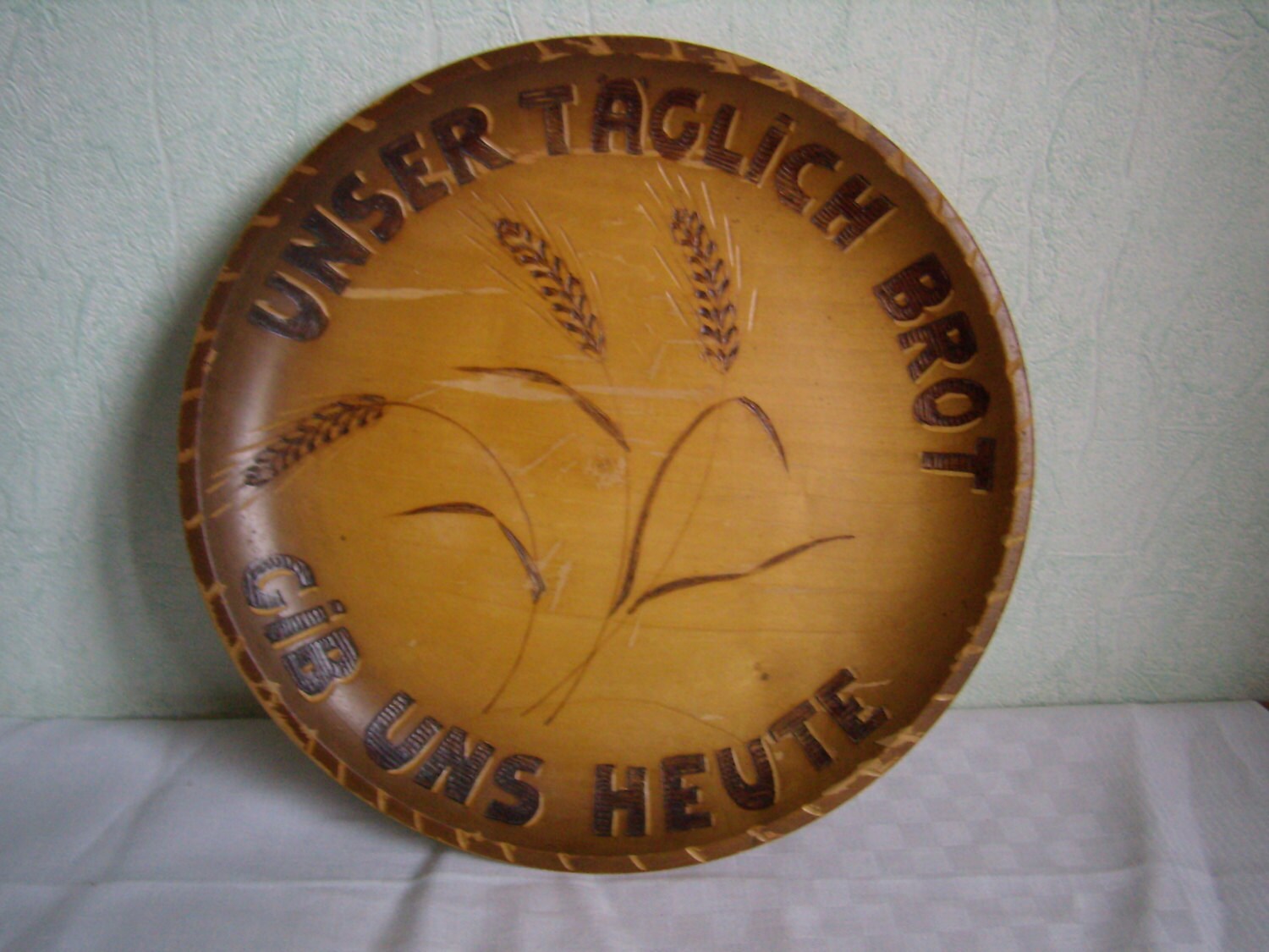 Assiette à Pain, Petite Assiette Murale, Pain Quotidien, Plat Rond Bois Gravé Actions de Grâces, Pla