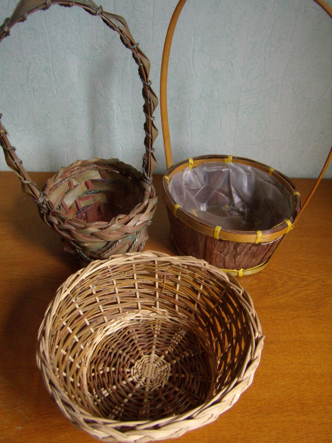 Lsot de 3 Petits Paniers Tressés, Panier Pâques, d'enfant, Porte Plante, Vintage