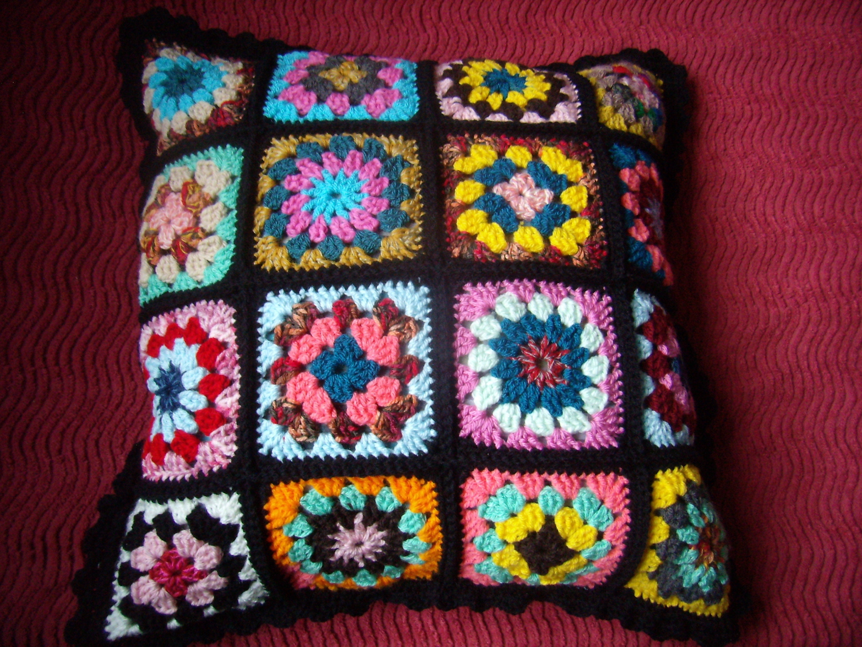 Housse Colorée de Coussin, Hippie, Couverture Carrée Coussin, Housse Coussin Granny Square, Bordure 