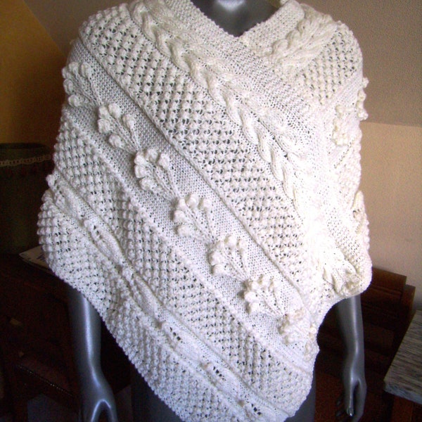 Poncho uni à motif gaphique - Blanc