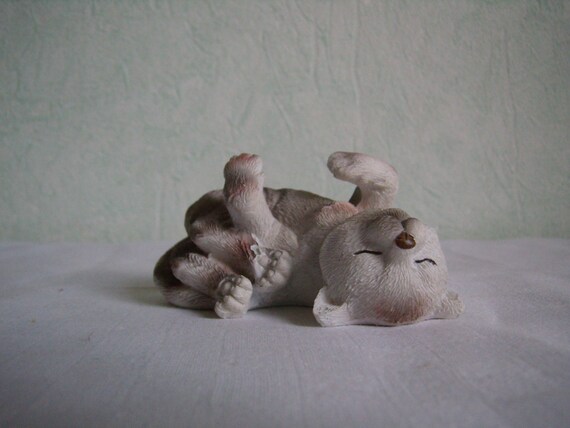 Figurine Chat Gris Et Blanc Céramique Collection