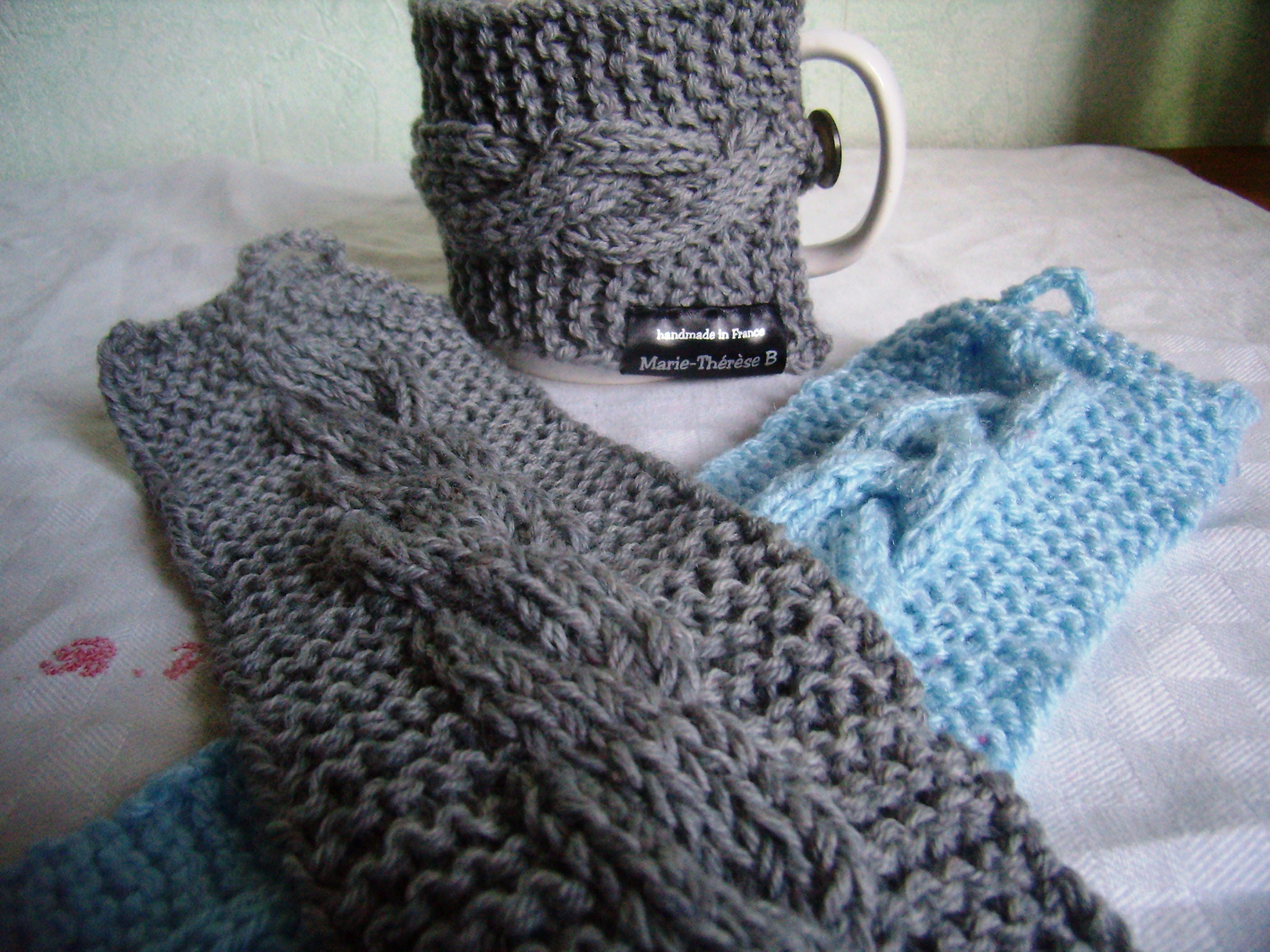 Lot de 3 Manchettes Tasse Café, Coupe Confortable, Couverture Tasse, Tricot Fait Main en France