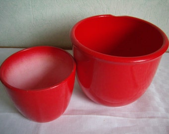 2 pots de fleurs en céramique/faience, cache-pots, émaillé rouge, planteur vintage