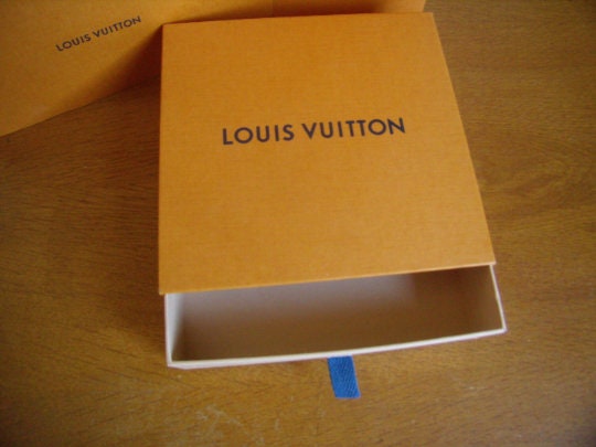 Authentic Louis Vuitton Empty Paper Bag Blue Handles Orange Retail + Box