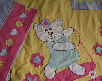Baby bedding set, French vintage, bed sheet and duvet cover, 1990