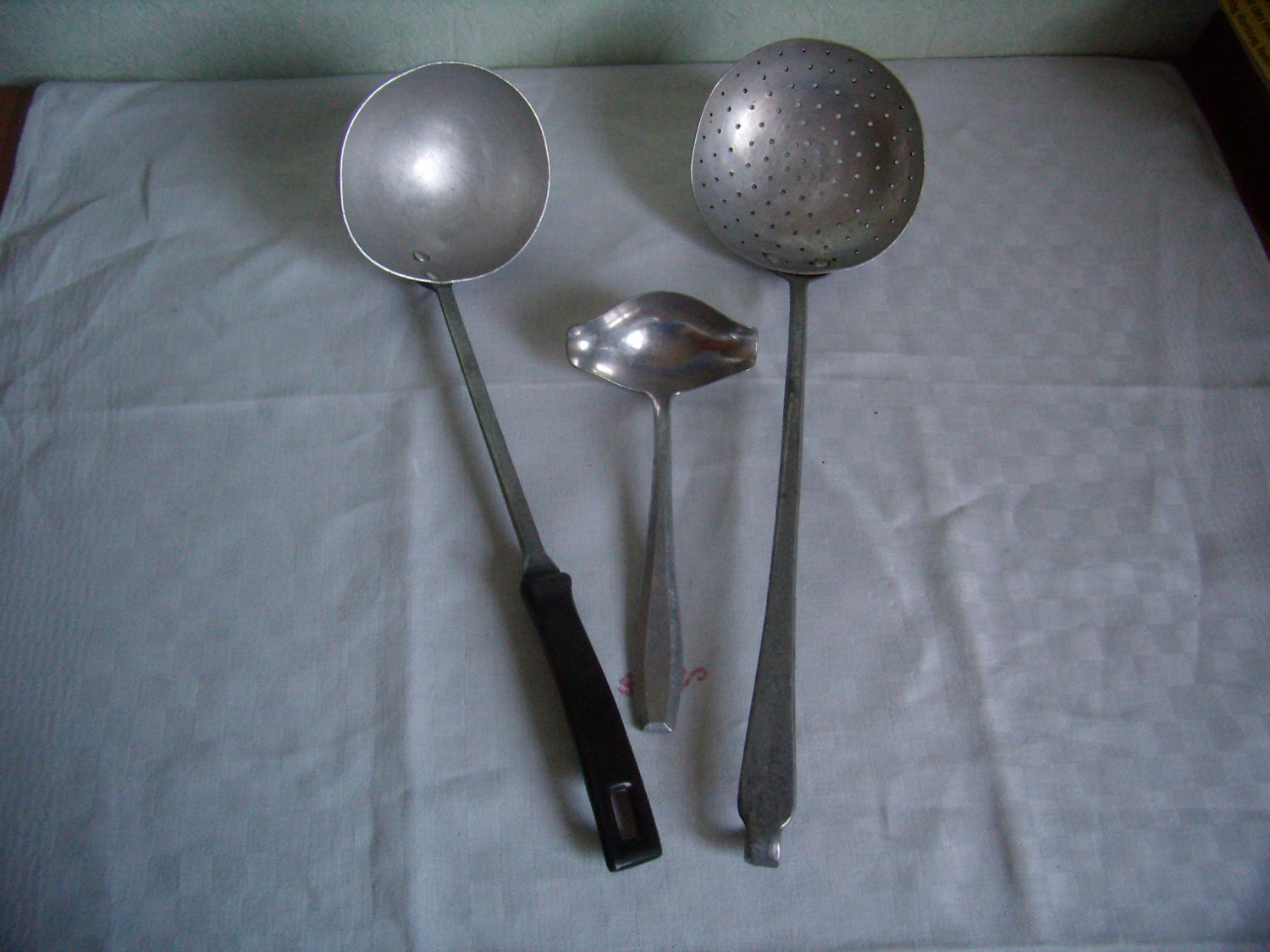 Vintage Set de 3 Ustensiles Cuisine Français, Vintage, Ustensiles Rustique, Aluminium Vintage