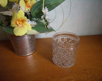 Vintage 60s checkered depression glass, whiskey glass, cocktail, punch
