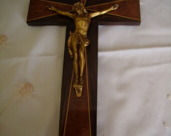 Wooden cross / religious antique Crucifix / french vintage