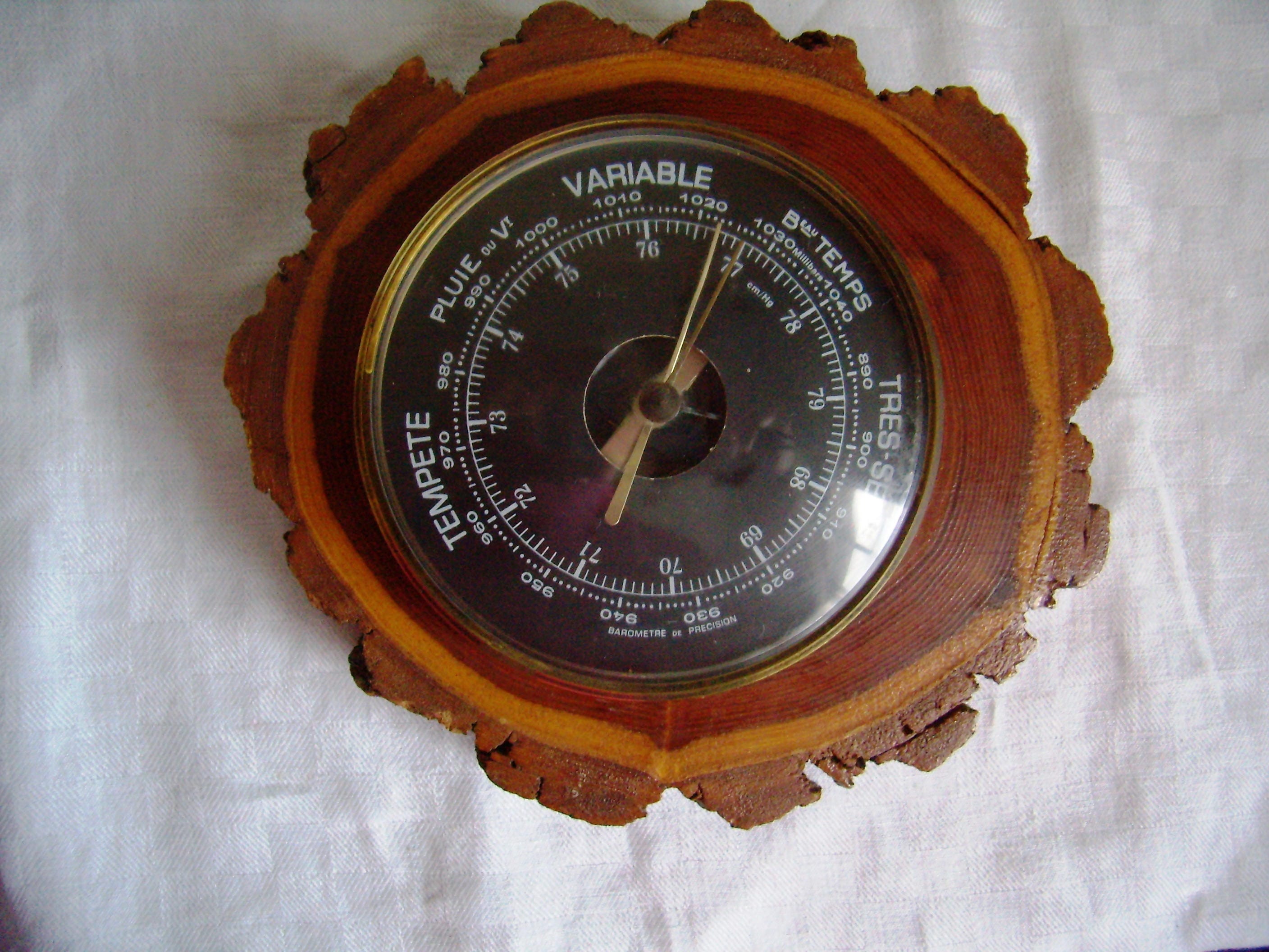 Antique Français Baromètre Monté sur Bois Massif, Instrument de La Météo, Décor Français Pour Le Mur