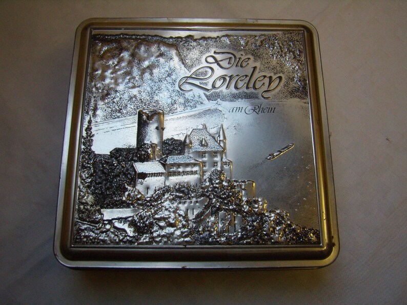 Etains rectangulaire bo\u00eetes m\u00e9tal vintage vintage emballage, Belle Boite en fer blanc des ann\u00e9es 80