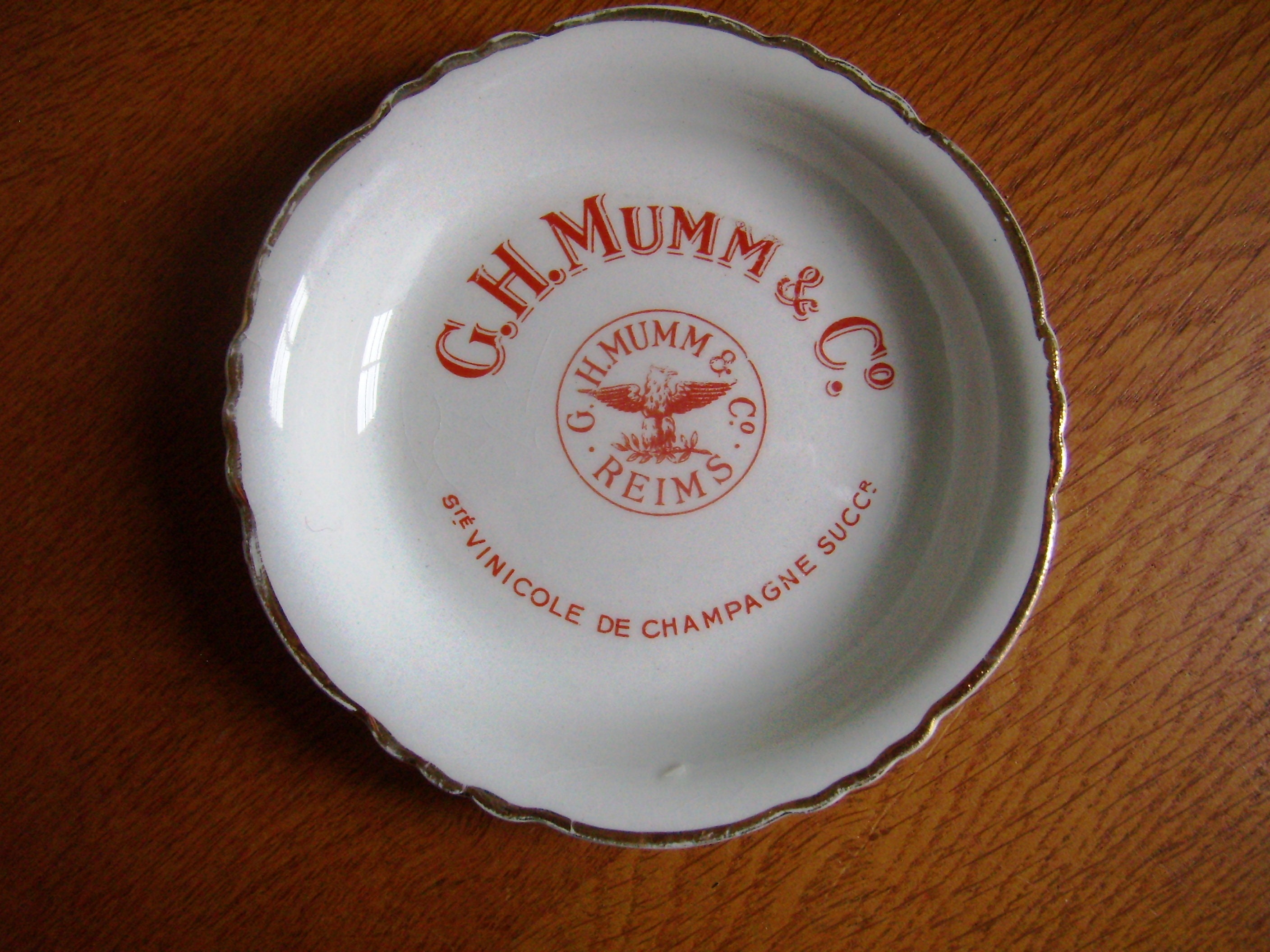 Rare et Emblématique Champagne G.h. Mumm» Dessous de Verre, Coupelle Brillante, Cendrier ou Vide-Poc