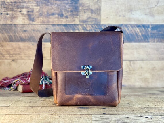 Medium Messenger With Swing Clasp Brown Kodiak Leather Etsy