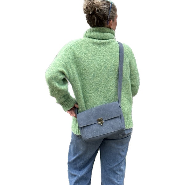 Blue Leather Crossbody with Swing Clasp