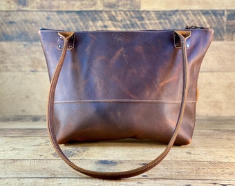 Zippered Tote | Brown Kodiak Leather