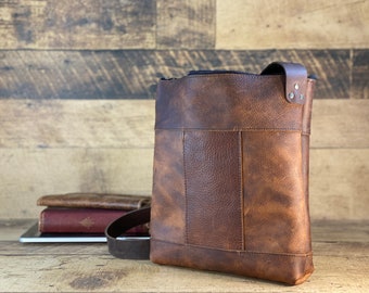 Large Panelled Crossbody | Brown Kodiak Leather