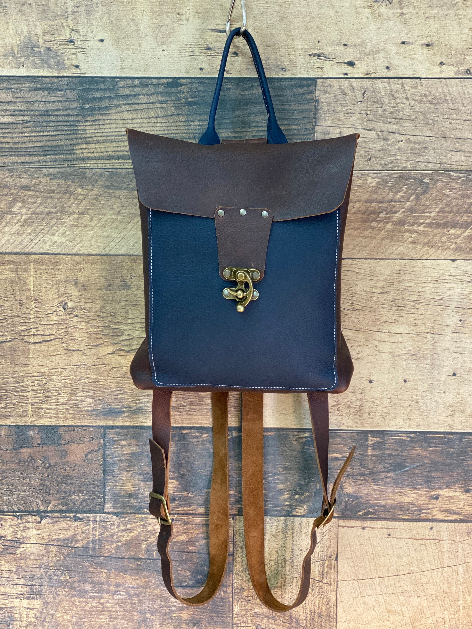 Kodiak Lederrucksack Braunes und blaues Leder | Etsy