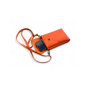 Tiny Leather Crossbody in Bright Orange – Handmade Purse for Travel & Errands