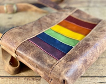 Rainbow Crossbody | LBGTQ Pride | Crazy Horse Water Buffalo Leather