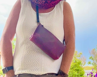 Purple Zippered Fanny Pack | Crossbody Bag | Purple Kodiak Leather