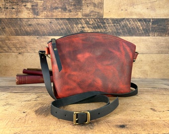 Small Red Zippered Leather Crossbody | Red Kodiak Leather