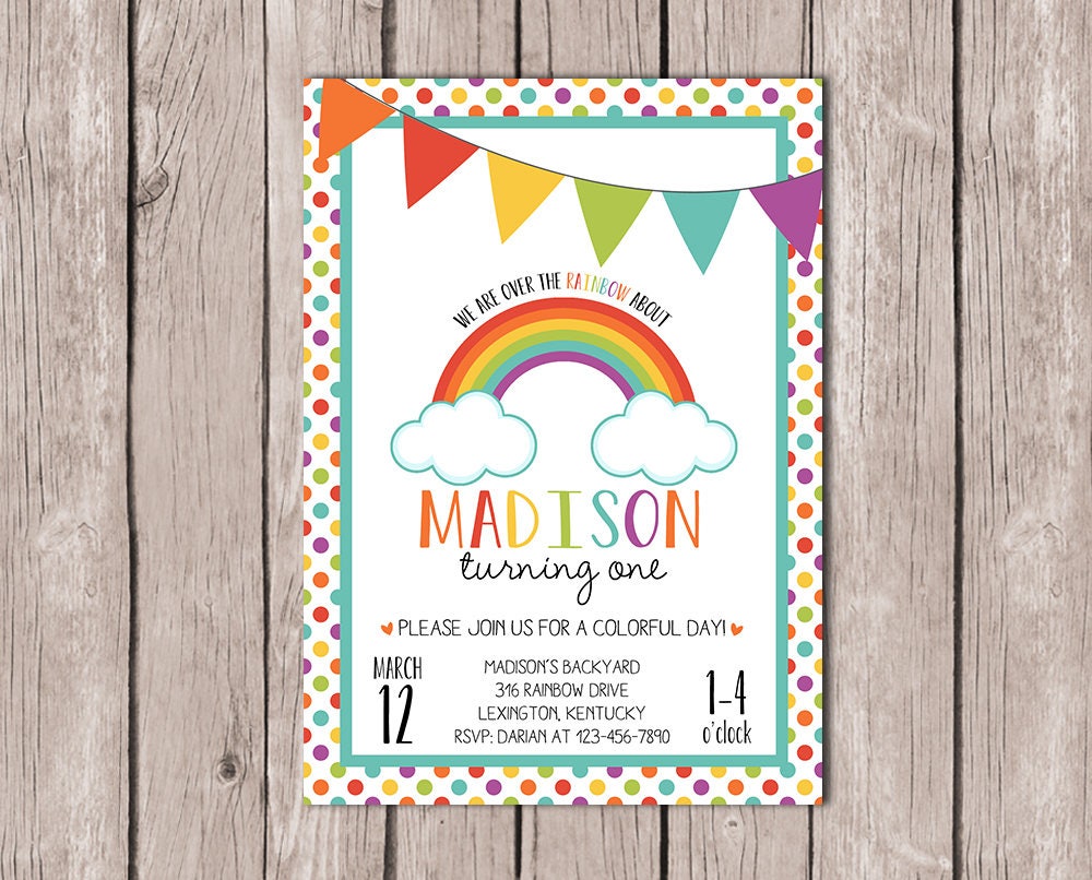 DIY PRINTABLE Rainbow Birthday Invitation 5x7 JPG Etsy