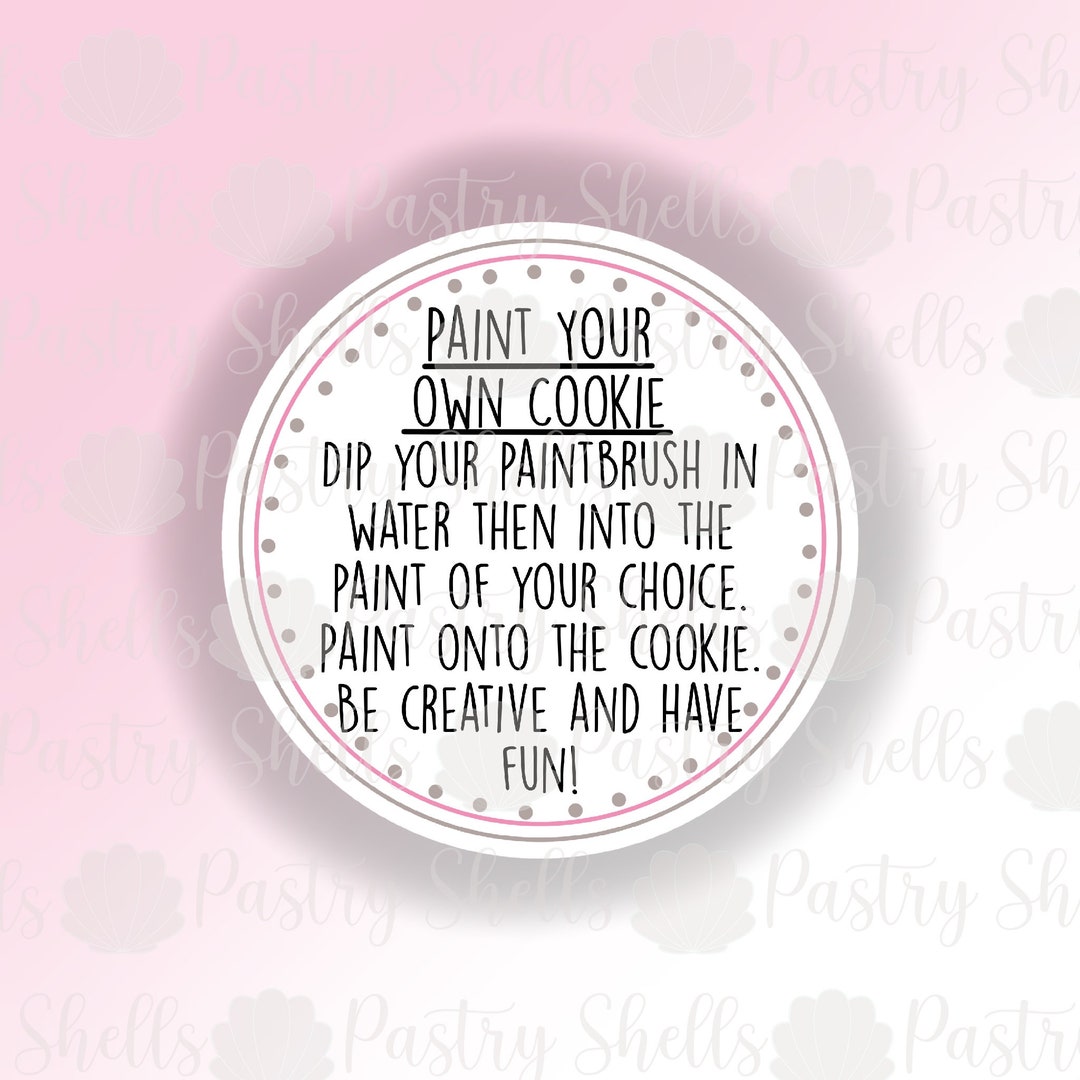 Paint Your Own Cookie Instructions Tag in Pink and Gray. an Instant ...