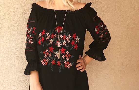 red frill bardot dress