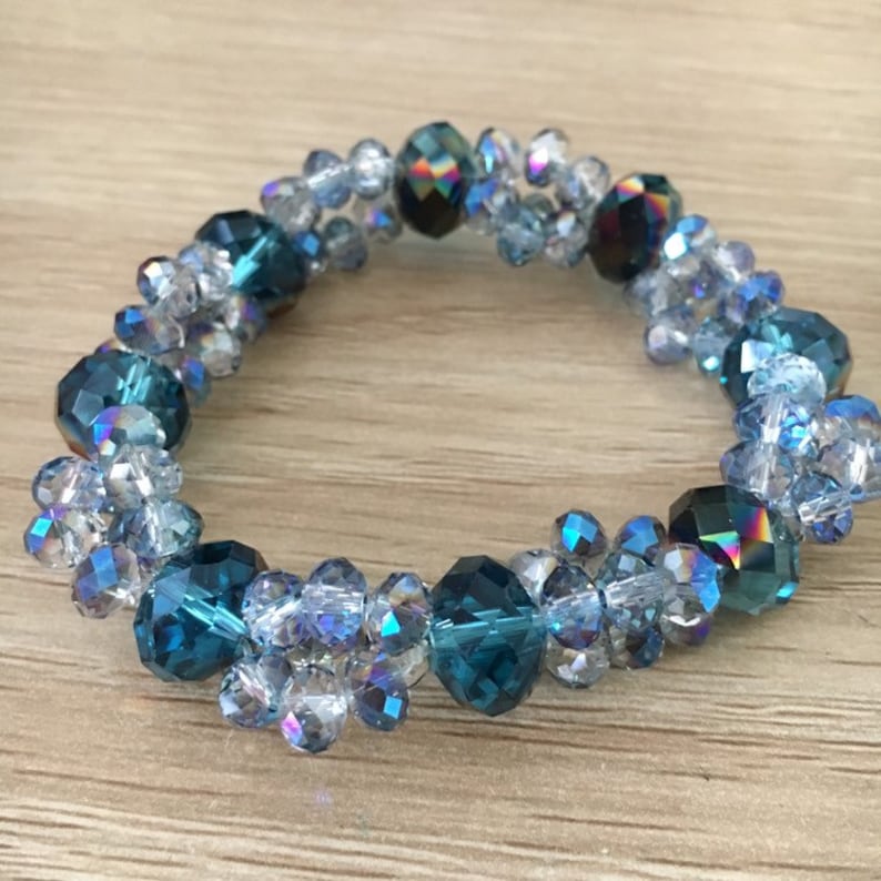 Crystal Stretch Bracelet Bicone Glass Crystals in Blue Brown Color Womens Fashion Bracelet Bangle Elastic Jewelry